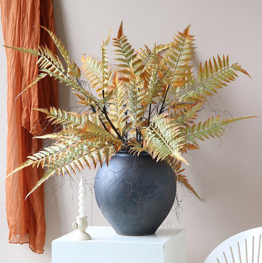 Golden Rustic Faux Fern Arrangement in Matte Black Vase - Serenity and Style