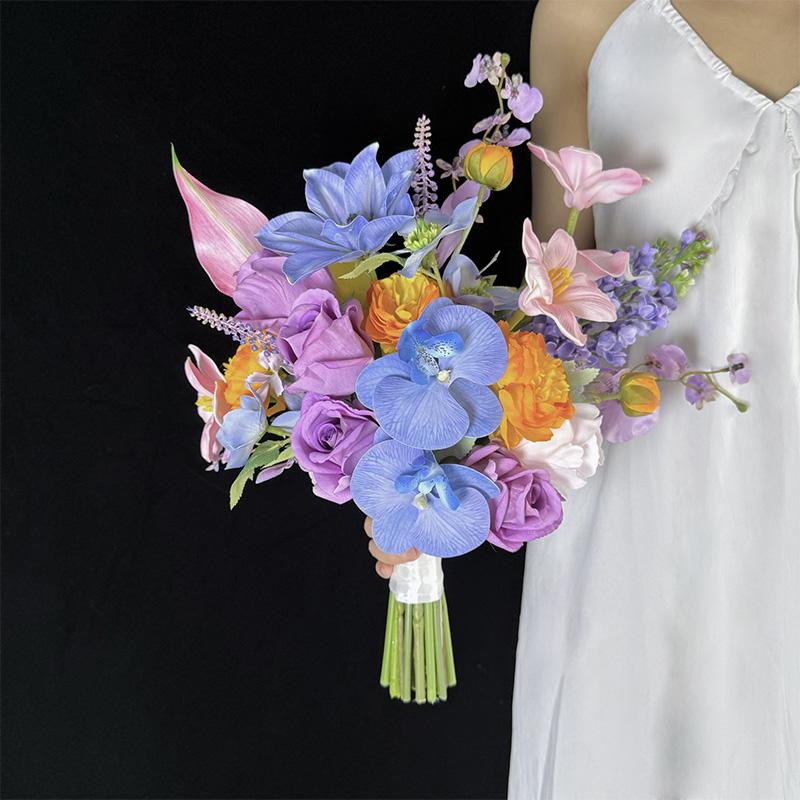 Colorful Faux Orchid and Rose Bridal Bouquet - Bold and Romantic