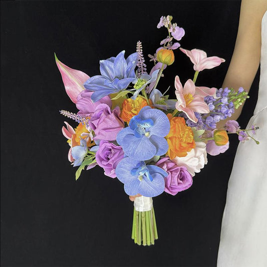 Colorful Faux Orchid and Rose Bridal Bouquet - Bold and Romantic