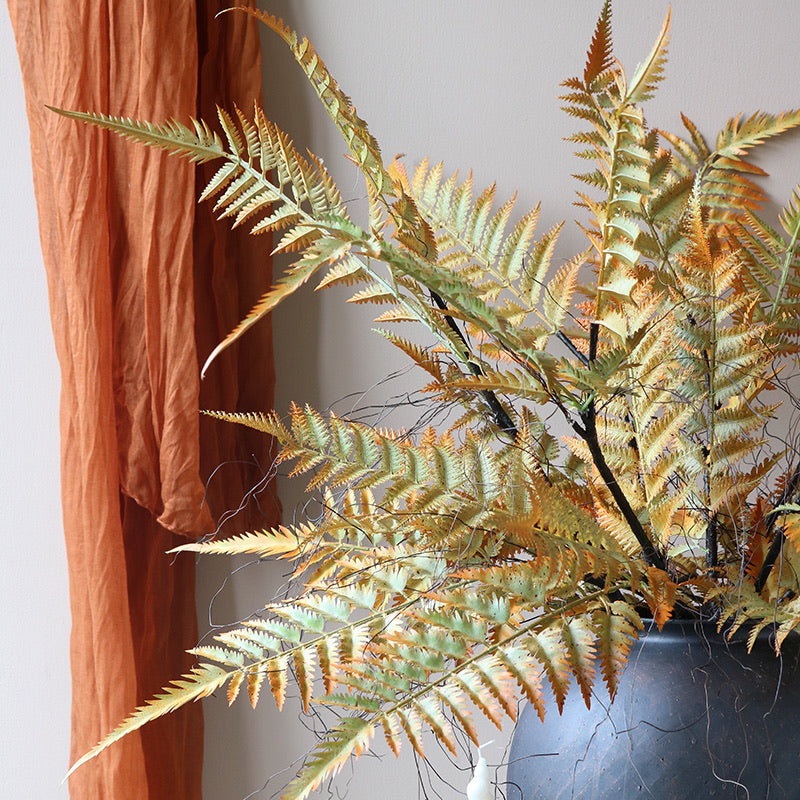 Golden Rustic Faux Fern Arrangement in Matte Black Vase - Serenity and Style