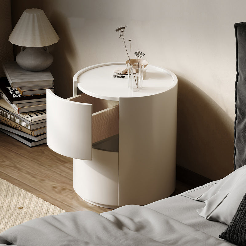 Modern White Round Nightstand | Minimalist Storage Solution