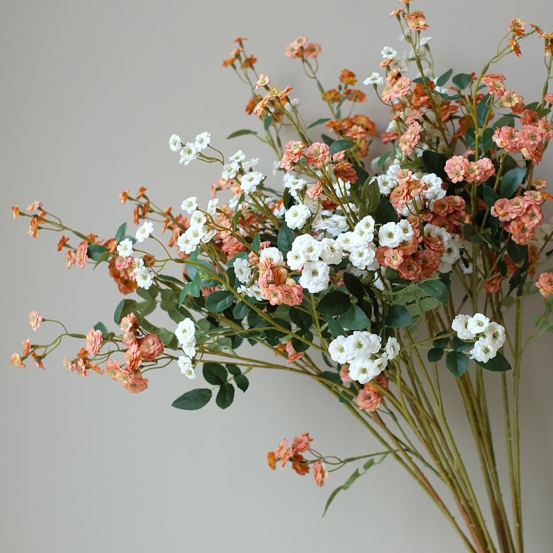 Rust and White Faux Rosa Multiflora Arrangement in Textured White Vase - Rustic and Natural