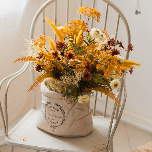 Warm Rustic Faux Fern and Wildflower Arrangement in Canvas Bag - Natural Charm and Cozy Accent