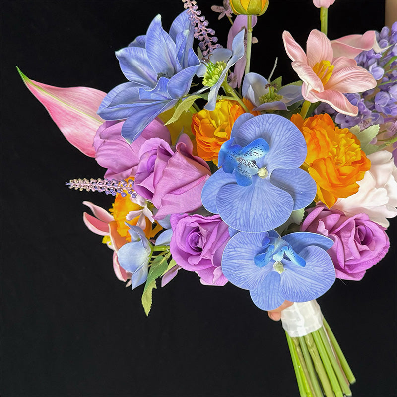 Colorful Faux Orchid and Rose Bridal Bouquet - Bold and Romantic