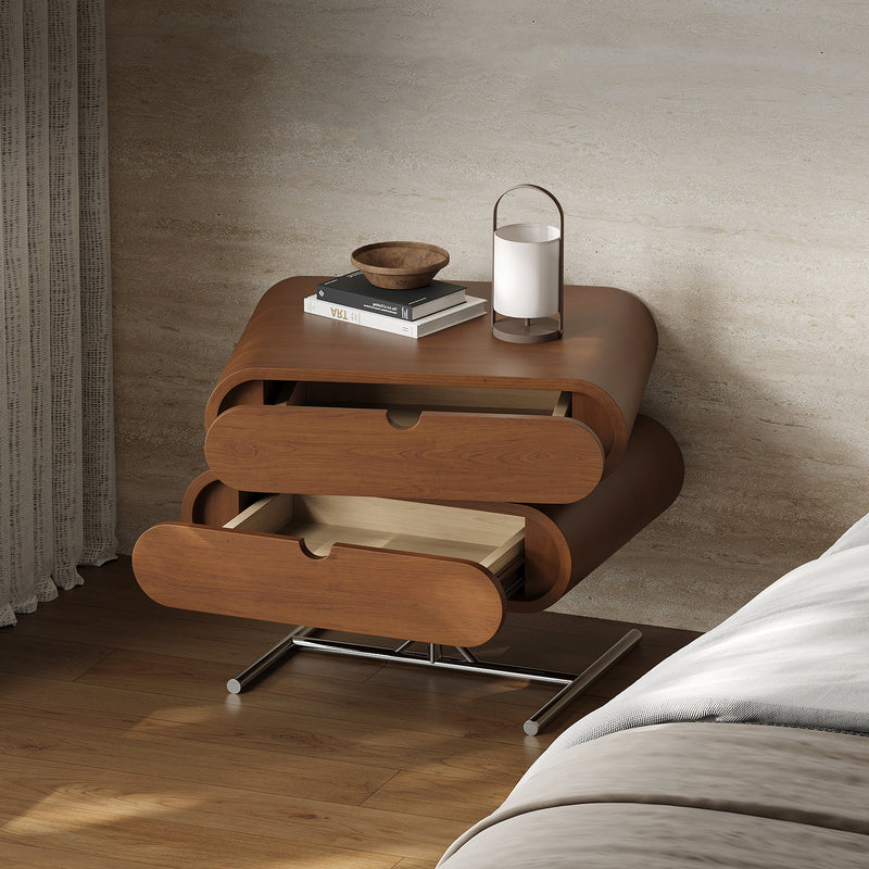 Sleek Curved Walnut Nightstand | Elegance & Functionality