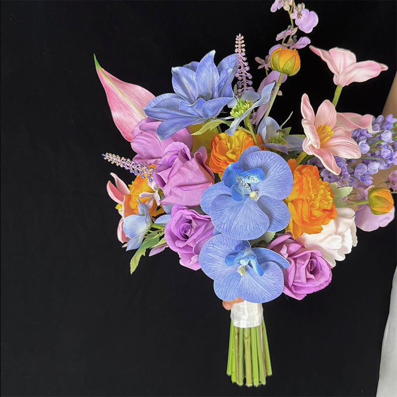 Colorful Faux Orchid and Rose Bridal Bouquet - Bold and Romantic