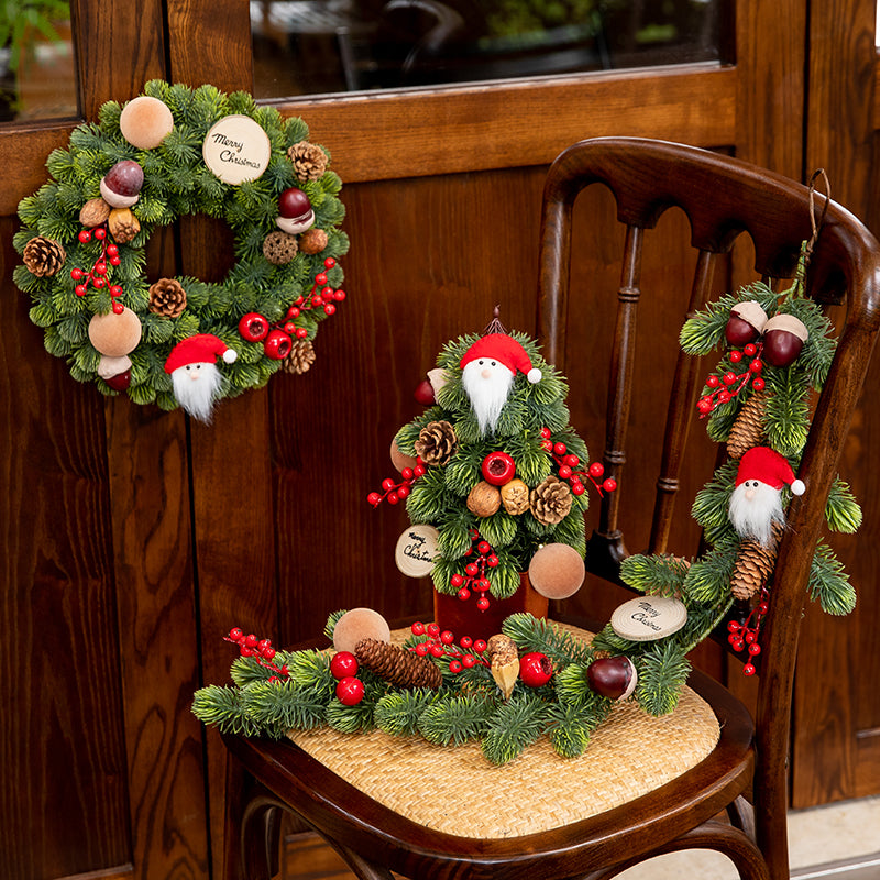 Festive Faux Pine Christmas Wreath with Santa and Natural Accents - Joyful and Whimsical