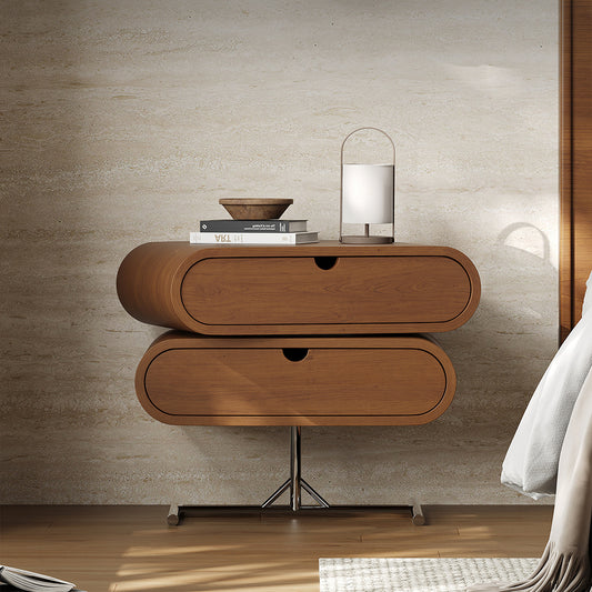 Sleek Curved Walnut Nightstand | Elegance & Functionality