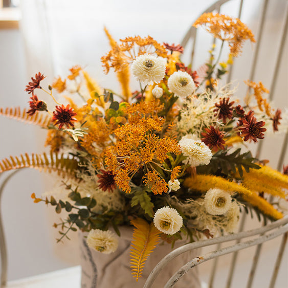 Warm Rustic Faux Fern and Wildflower Arrangement in Canvas Bag - Natural Charm and Cozy Accent