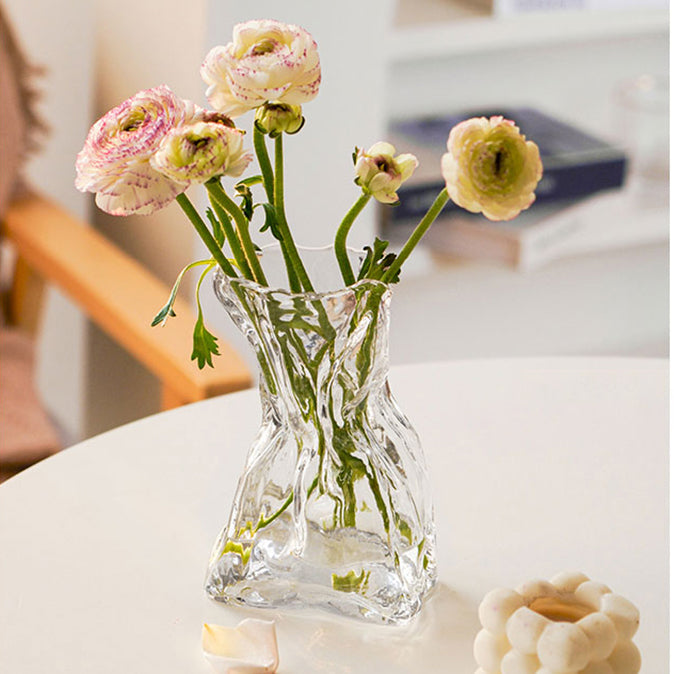 Crystal Clear Wrinkled Glass Vase – Modern and Artistic