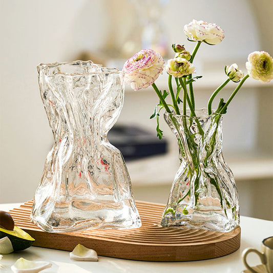 Crystal Clear Wrinkled Glass Vase – Modern and Artistic