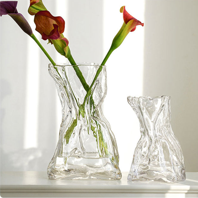 Crystal Clear Wrinkled Glass Vase – Modern and Artistic