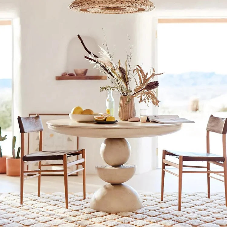 Sculptural Round Dining Table with Stacked Base | Organic Elegance for Modern Interiors