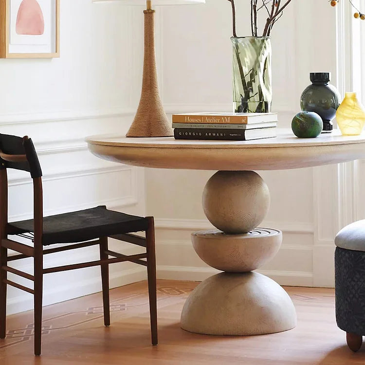 Sculptural Round Dining Table with Stacked Base | Organic Elegance for Modern Interiors