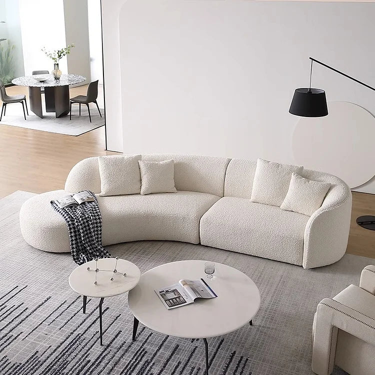 Modern Curved White Bouclé Sofa | Elegant Design for Contemporary Living