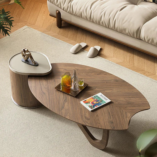 Leaf-Inspired Coffee Table Set | Natural Elegance with Wood and Marble Accents