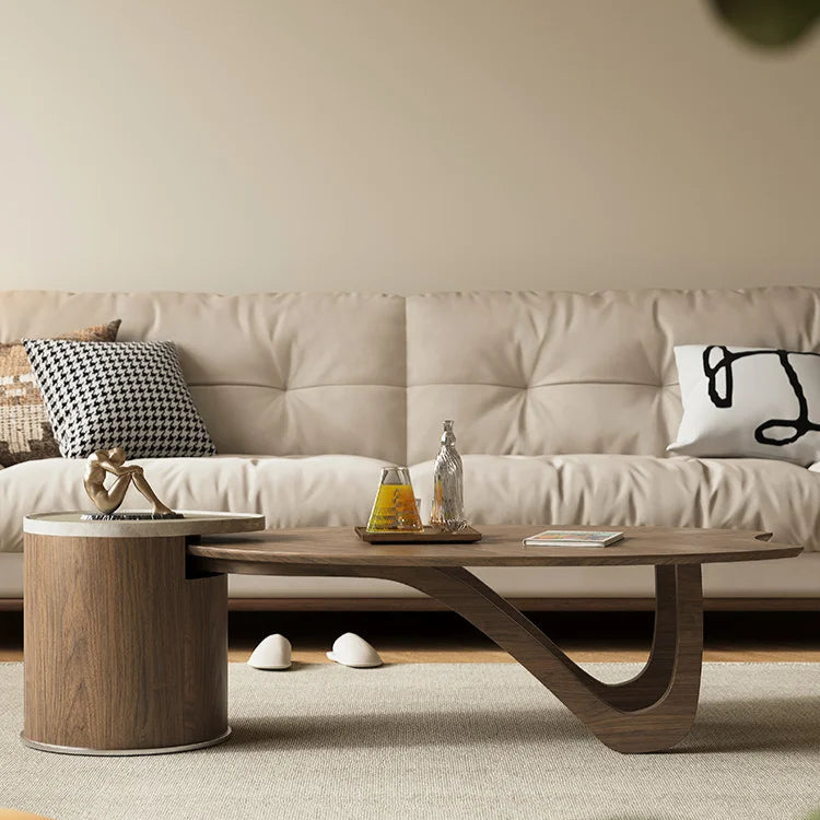 Leaf-Inspired Coffee Table Set | Natural Elegance with Wood and Marble Accents