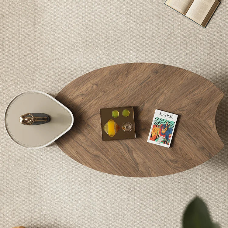 Leaf-Inspired Coffee Table Set | Natural Elegance with Wood and Marble Accents