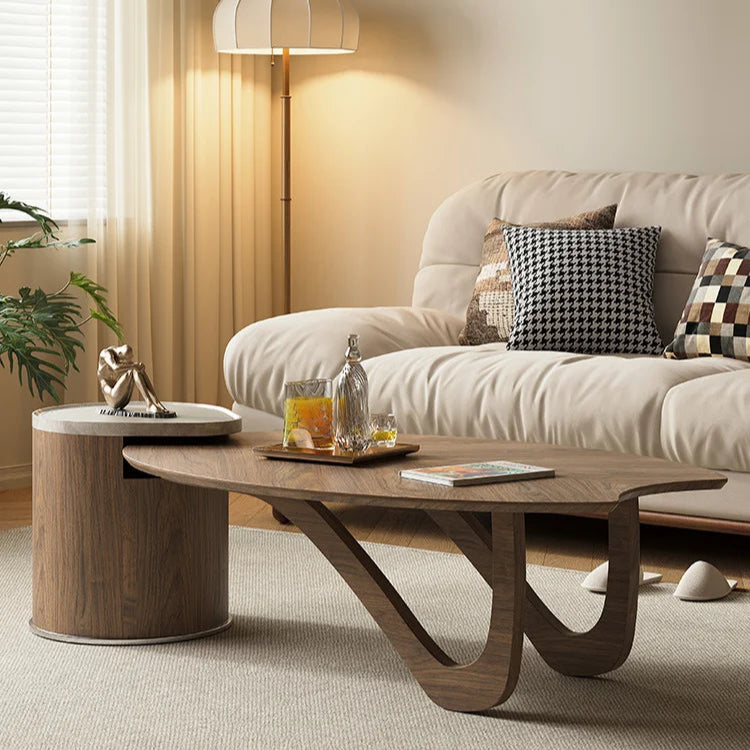 Leaf-Inspired Coffee Table Set | Natural Elegance with Wood and Marble Accents