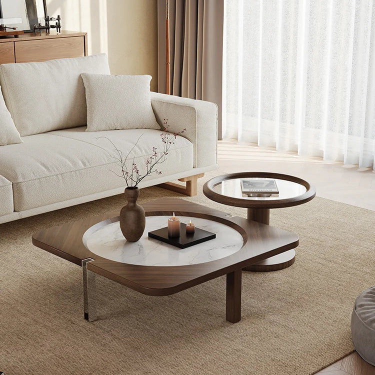 Modern Nested Coffee Table Set | Wood, Marble, and Glass for Functional Elegance