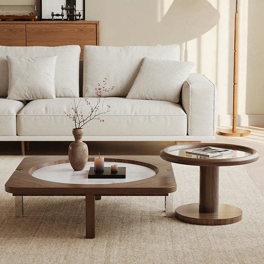 Modern Nested Coffee Table Set | Wood, Marble, and Glass for Functional Elegance