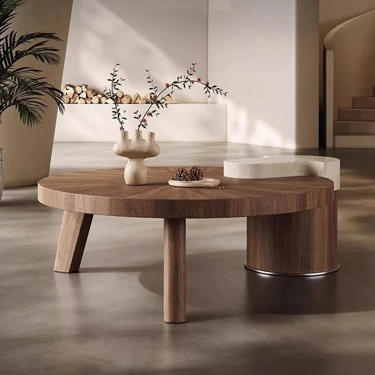 Modern Wooden Coffee Table with Marble Accent | A Fusion of Elegance and Functionality