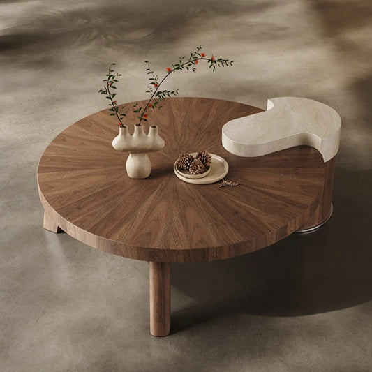 Modern Wooden Coffee Table with Marble Accent | A Fusion of Elegance and Functionality