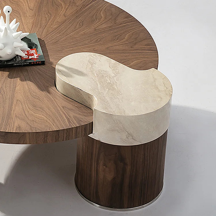 Modern Wooden Coffee Table with Marble Accent | A Fusion of Elegance and Functionality