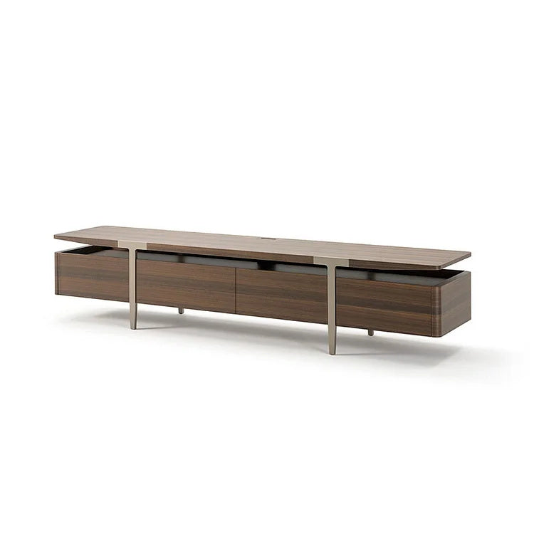 Modern Walnut TV Stand with Metal Frame | Sleek and Functional Media Console