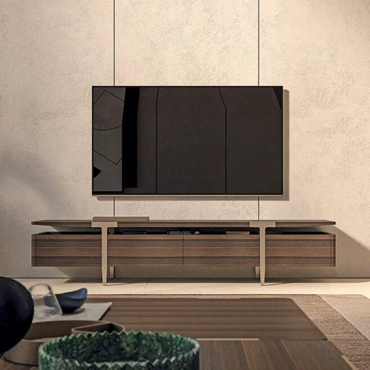 Modern Walnut TV Stand with Metal Frame | Sleek and Functional Media Console