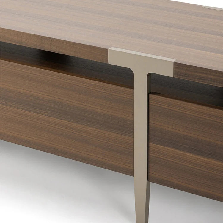 Modern Walnut TV Stand with Metal Frame | Sleek and Functional Media Console