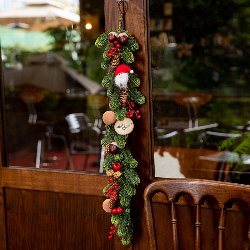 Festive Faux Pine Christmas Wreath with Santa and Natural Accents - Joyful and Whimsical