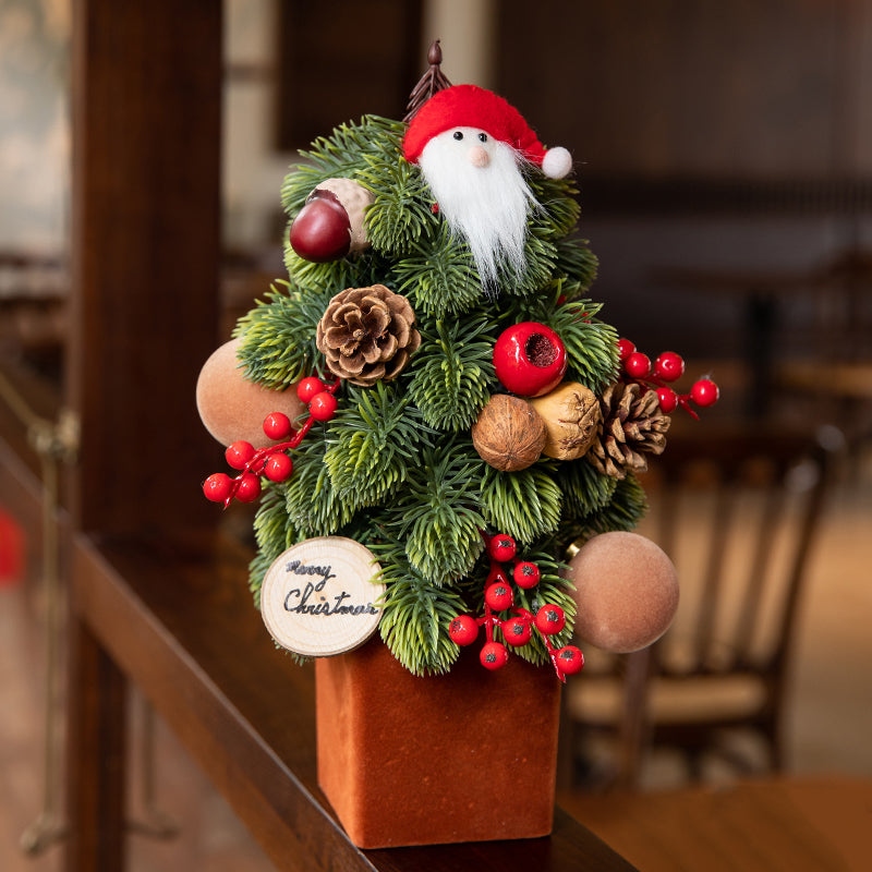 Festive Faux Pine Christmas Wreath with Santa and Natural Accents - Joyful and Whimsical