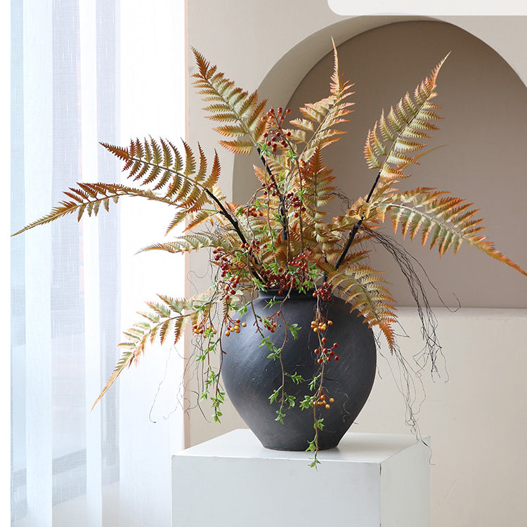 Golden Rustic Faux Fern Arrangement in Matte Black Vase - Serenity and Style