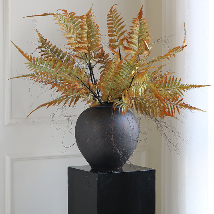 Golden Rustic Faux Fern Arrangement in Matte Black Vase - Serenity and Style